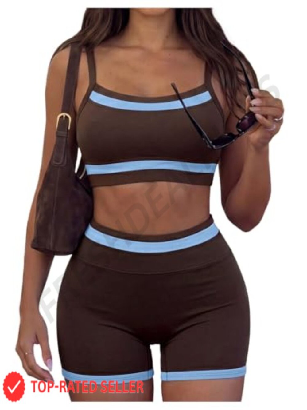WDIRARA 2 Piece Workout Set Sports Bra High Waisted Biker Shorts Yoga Gym